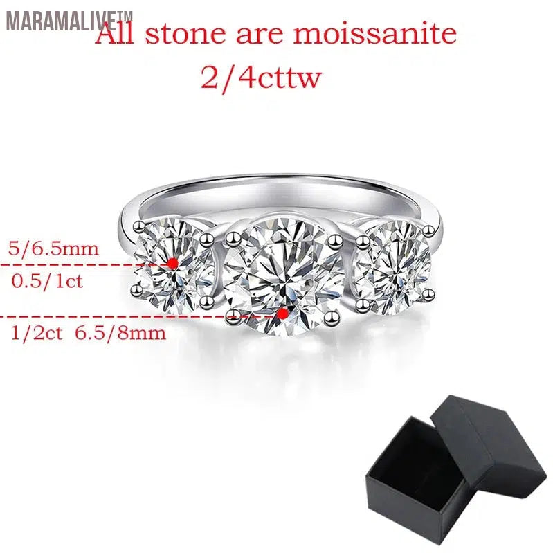 White Gold 4/2CT Moissanite Ring for Women Sparkling Lab Grown Diamond Wedding Band S925 Solid Silver Jewelry