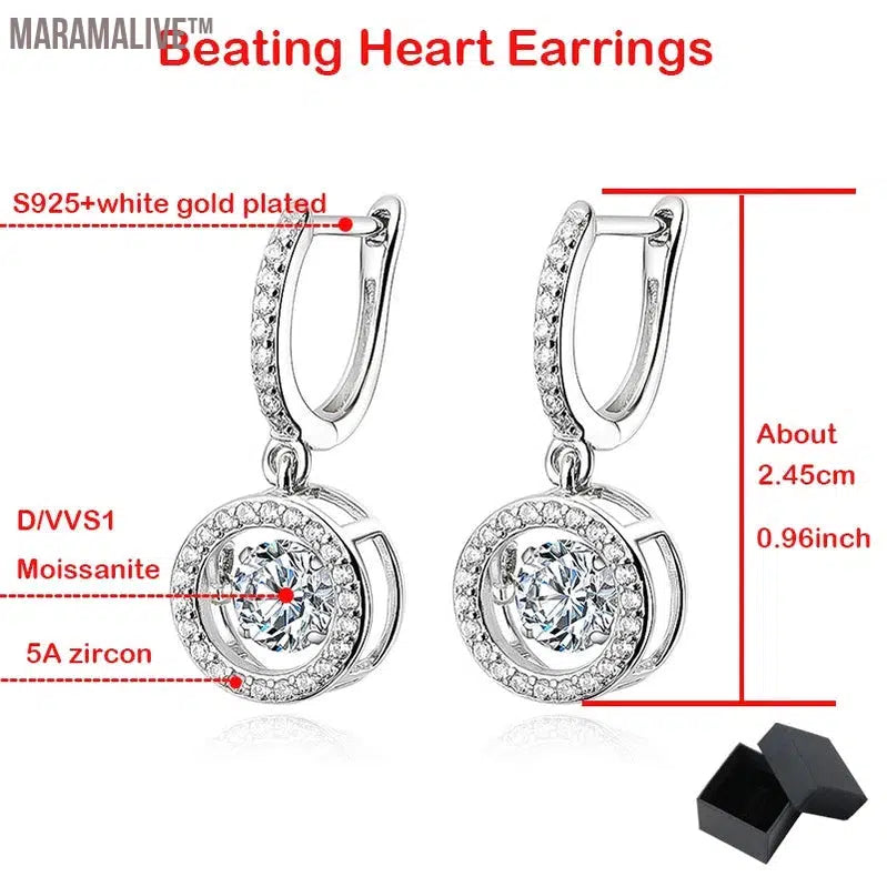 White Gold Plated 0.5/1CT Moissanite Drop Earring for Women Sparkling Beating Heart Earring S925 Sterling Silver Jewelry