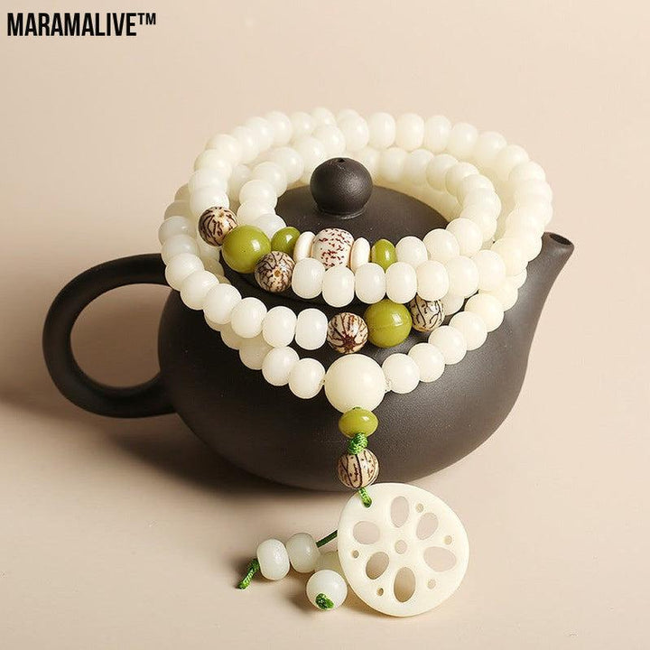 White Jade Buddhist Prayer Beads for Meditation and Health