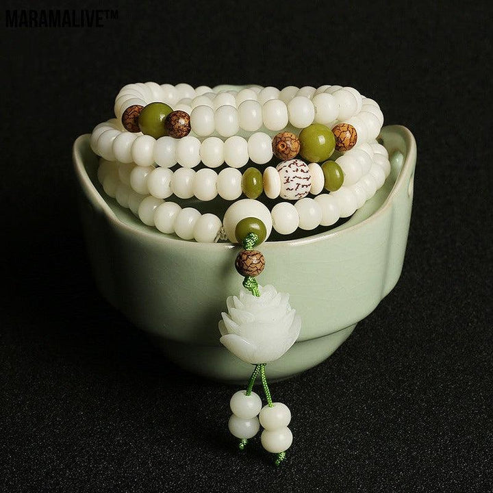 White Jade Buddhist Prayer Beads for Meditation and Health