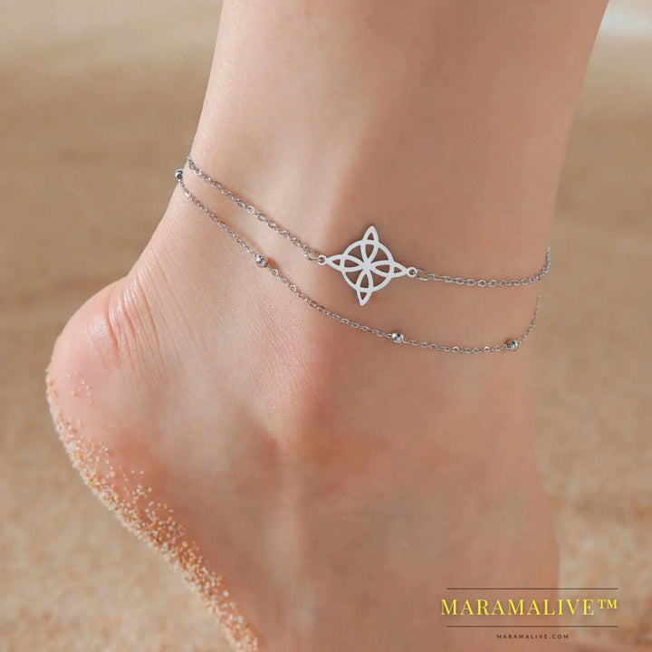 Wicca Celtics Witch Knot Anklets for Women Stainless Steel Leg Ankle Bracelet Witchcraft Jewelry Summer Accessories 2024