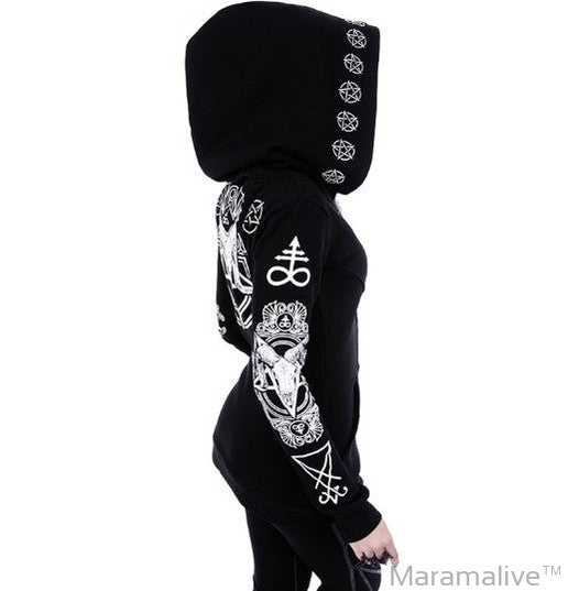 Wicked Wonder Hoodie - Gothic Punk Print Hoodies Sweatshirts Women Long Sleeve