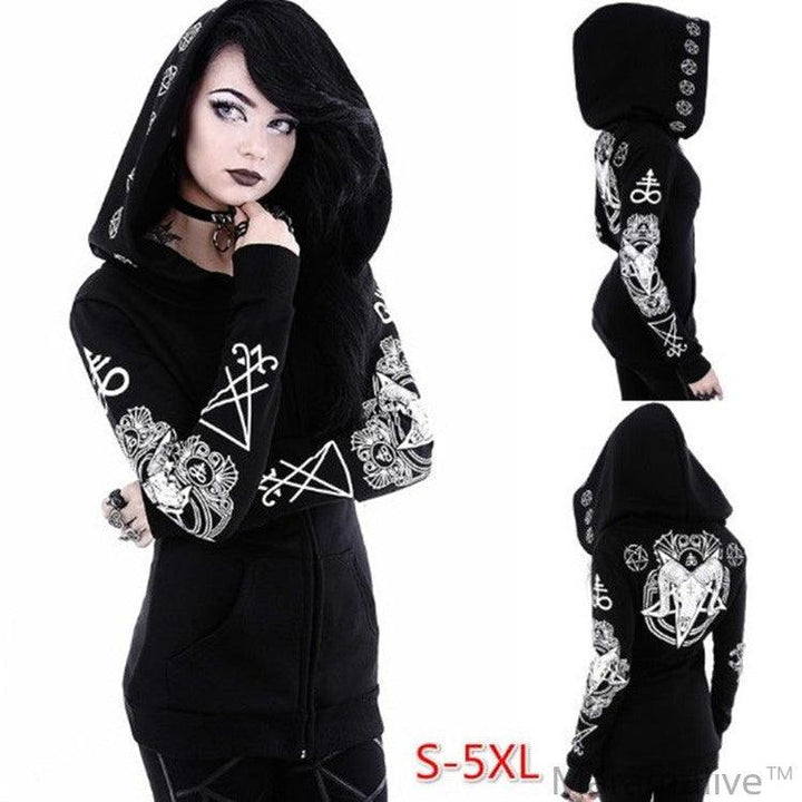 Wicked Wonder Hoodie - Gothic Punk Print Hoodies Sweatshirts Women Long Sleeve