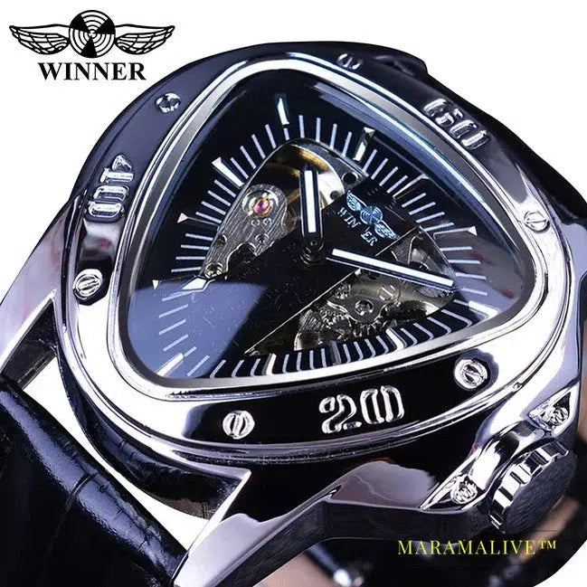 Winner Steampunk Fashion Triangle Golden Skeleton Movement Mysterious Men Automatic Mechanical Wrist Watches Top Brand Luxury