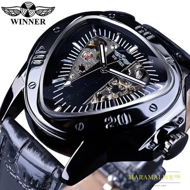 Winner Steampunk Fashion Triangle Golden Skeleton Movement Mysterious Men Automatic Mechanical Wrist Watches Top Brand Luxury