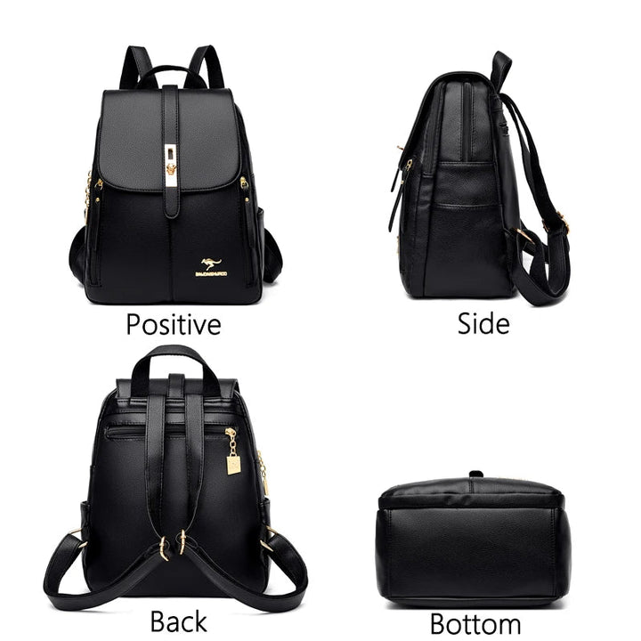 Winter 2024 New Women Leather Backpacks Fashion Shoulder Bags Female Backpack Ladies Travel Backpack School Bags For Girls