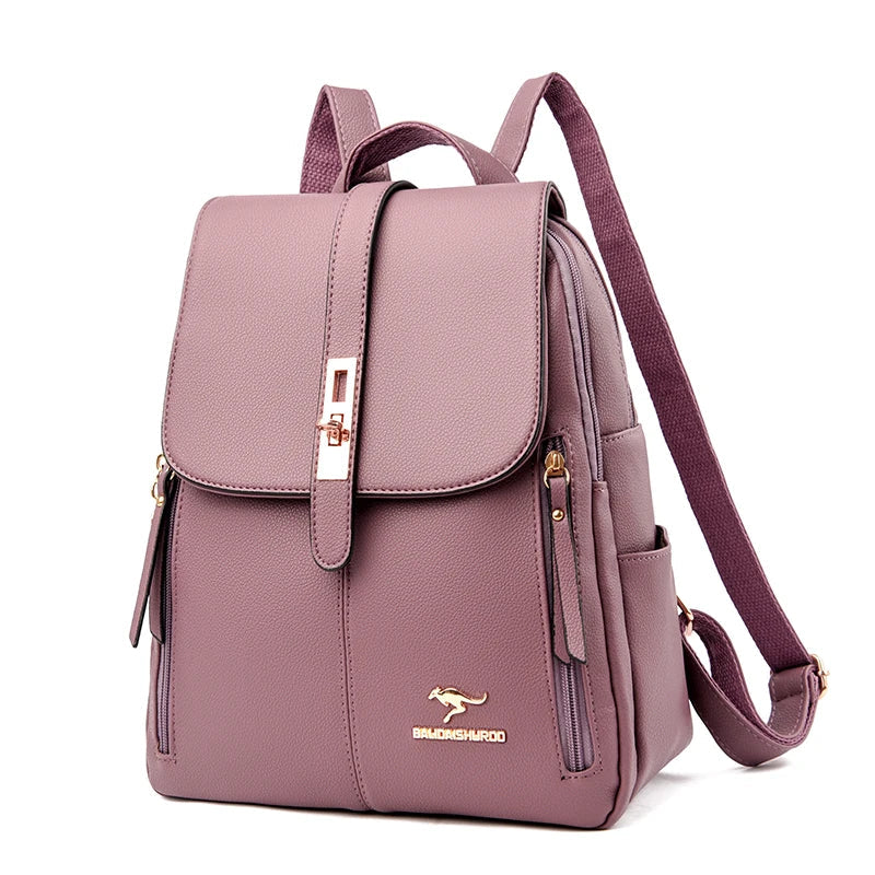 Winter 2024 New Women Leather Backpacks Fashion Shoulder Bags Female Backpack Ladies Travel Backpack School Bags For Girls