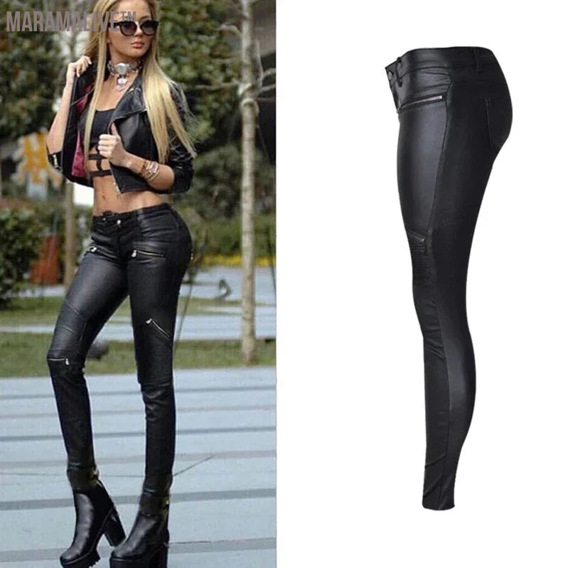 Winter Black Women PU Leather Pants Big Plus Size Pants Trousers Women High Waist Stretch Pencil Pants Pantalon Femme