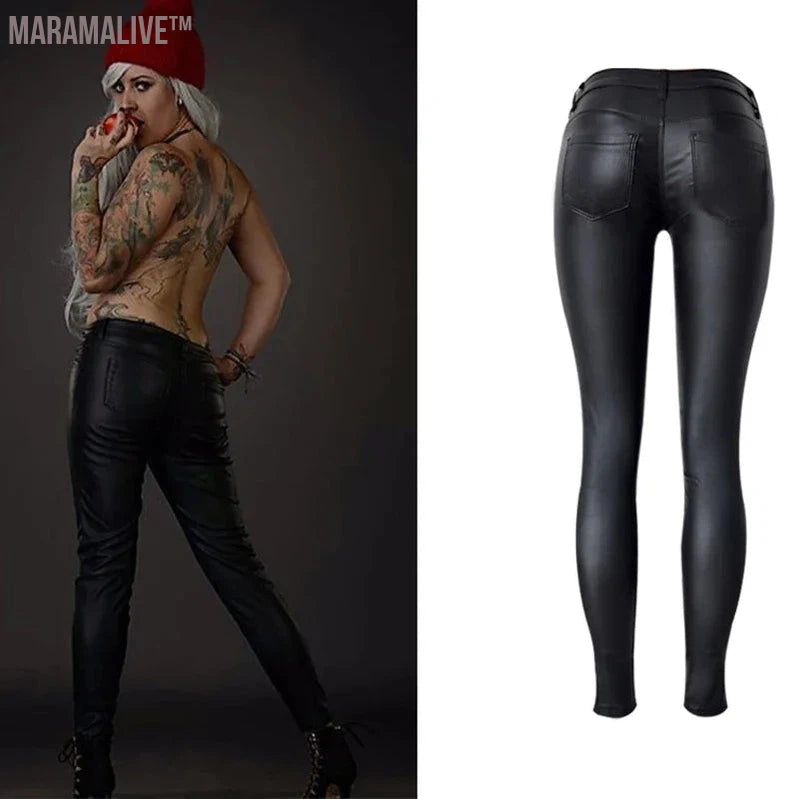 Winter Black Women PU Leather Pants Big Plus Size Pants Trousers Women High Waist Stretch Pencil Pants Pantalon Femme