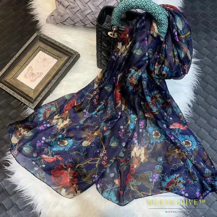 Winter Fashion Women's Scarf Hot Sale Mulberry Silk Scarves Shawl Female Long Silk Scarf Blue and Coffee 180*110cm