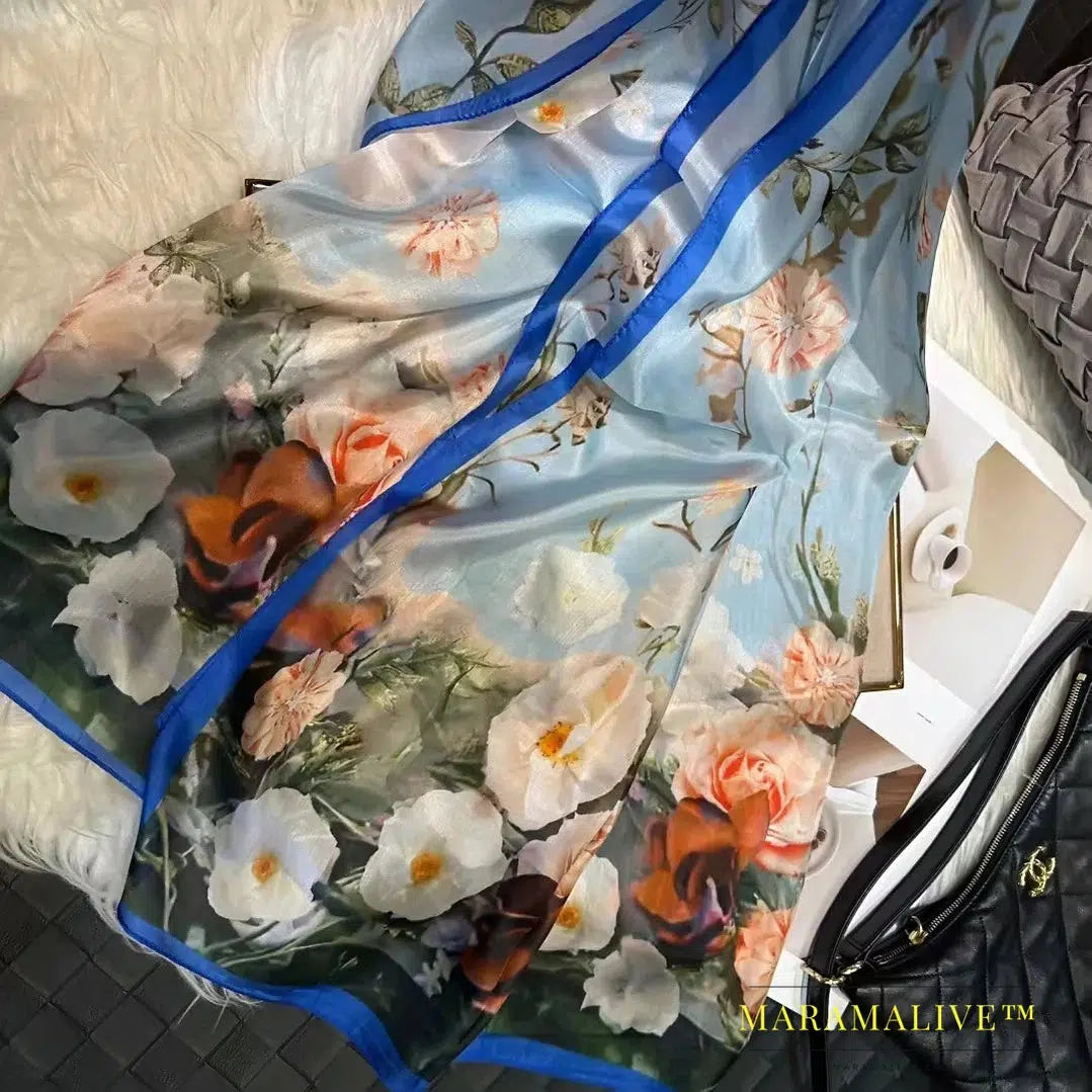 Winter Fashion Women's Scarf Hot Sale Mulberry Silk Scarves Shawl Female Long Silk Scarf Blue and Coffee 180*110cm