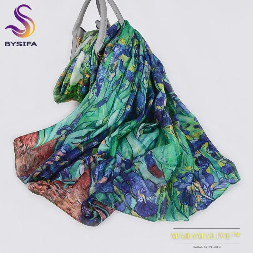 Winter Fashion Women's Scarf Hot Sale Mulberry Silk Scarves Shawl Female Long Silk Scarf Blue and Coffee 180*110cm