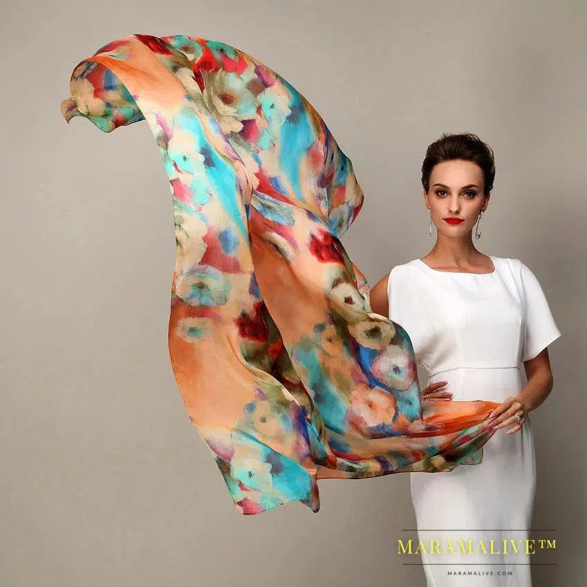 Winter Fashion Women's Scarf Hot Sale Mulberry Silk Scarves Shawl Female Long Silk Scarf Blue and Coffee 180*110cm