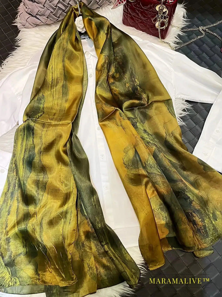 Winter Fashion Women's Scarf Hot Sale Mulberry Silk Scarves Shawl Female Long Silk Scarf Blue and Coffee 180*110cm