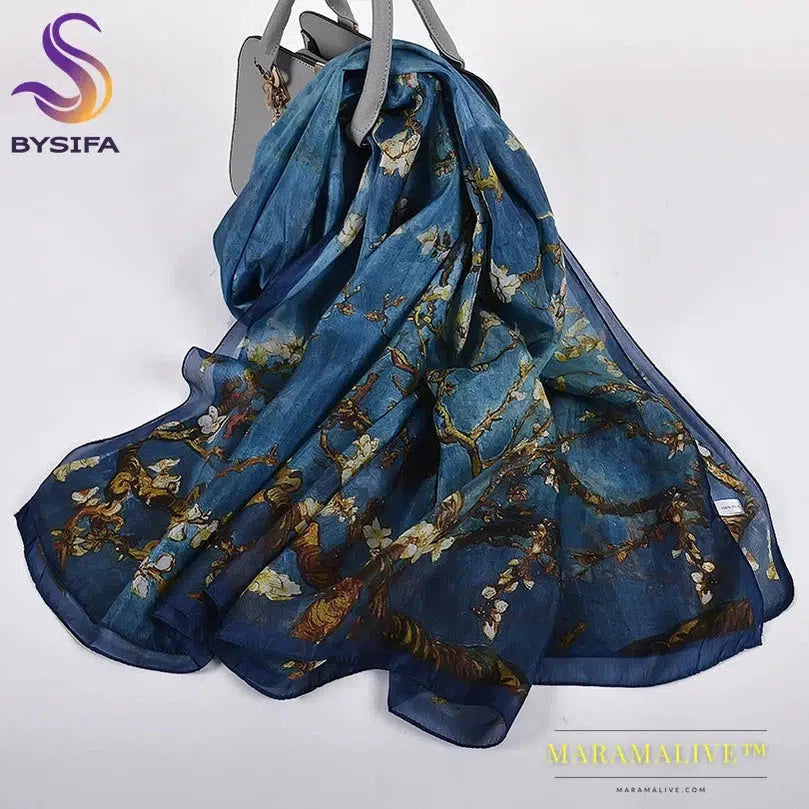 Winter Fashion Women's Scarf Hot Sale Mulberry Silk Scarves Shawl Female Long Silk Scarf Blue and Coffee 180*110cm