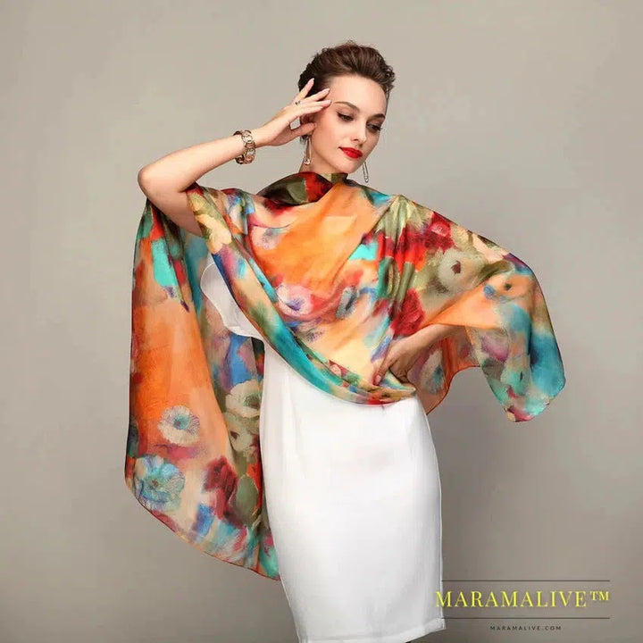 Winter Fashion Women's Scarf Hot Sale Mulberry Silk Scarves Shawl Female Long Silk Scarf Blue and Coffee 180*110cm