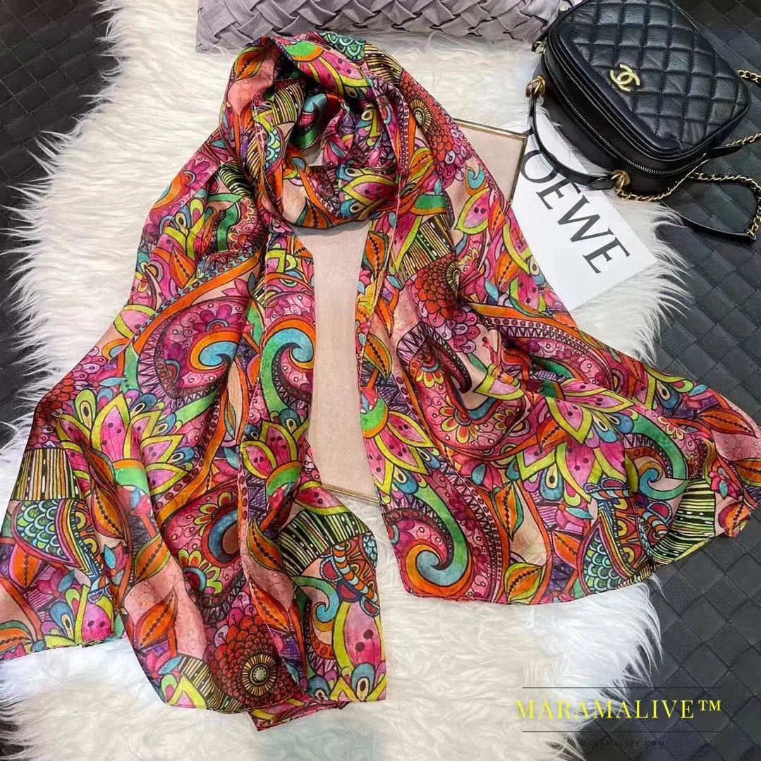 Winter Fashion Women's Scarf Hot Sale Mulberry Silk Scarves Shawl Female Long Silk Scarf Blue and Coffee 180*110cm