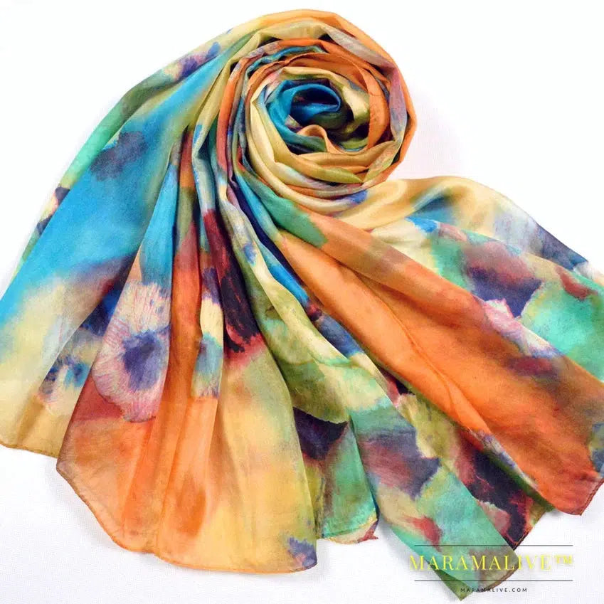 Winter Fashion Women's Scarf Hot Sale Mulberry Silk Scarves Shawl Female Long Silk Scarf Blue and Coffee 180*110cm