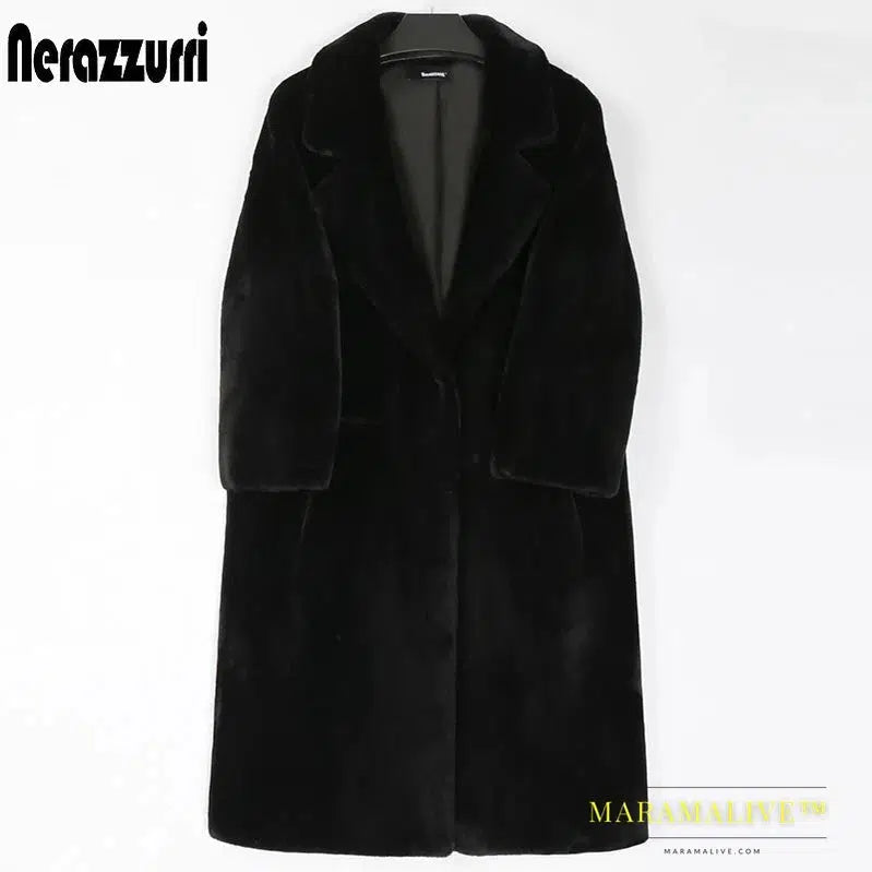 Winter Long Hot Pink Faux Fur Coat Women Lapel Warm Thick Black Soft Fluffy Jacket Loose Stylish Fashion 2022