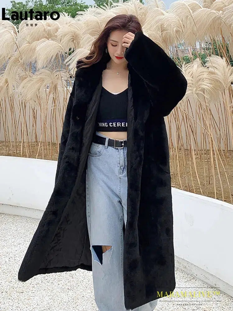 Winter Long Loose Casual Windproof Soft Thick Warm Fluffy Green Black Faux Fur Coat Women with Hood Furry Overcoat 2023