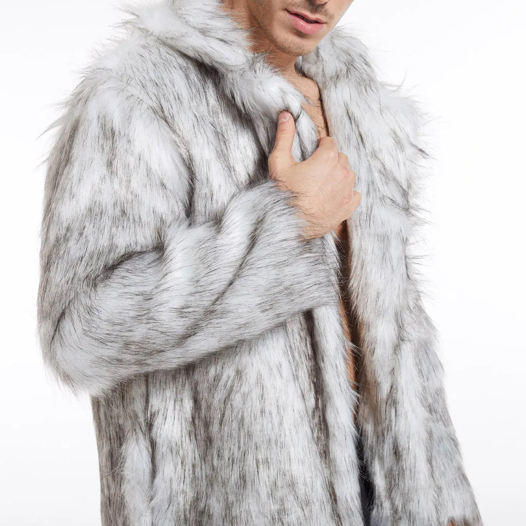 Winter Men's Faux Fox-Fur Coat: Mink, Gothic Vintage Style, Warm Fleece Lining, Clubwear