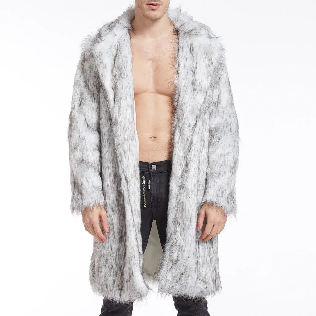 Winter Men's Faux Fox-Fur Coat: Mink, Gothic Vintage Style, Warm Fleece Lining, Clubwear