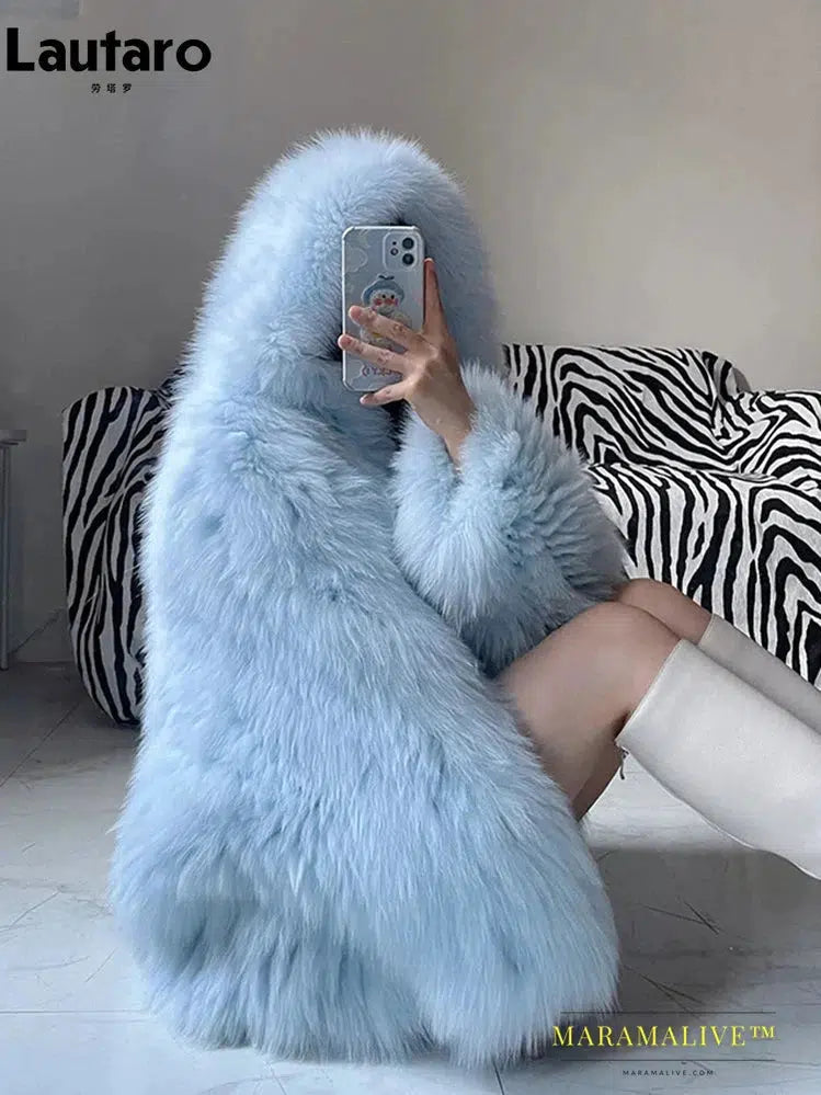 Winter Shaggy Hairy Thick Warm Soft Colored Faux Fur Jacket Women with Hood Bat Sleeved Loose Casual Designer Clothes