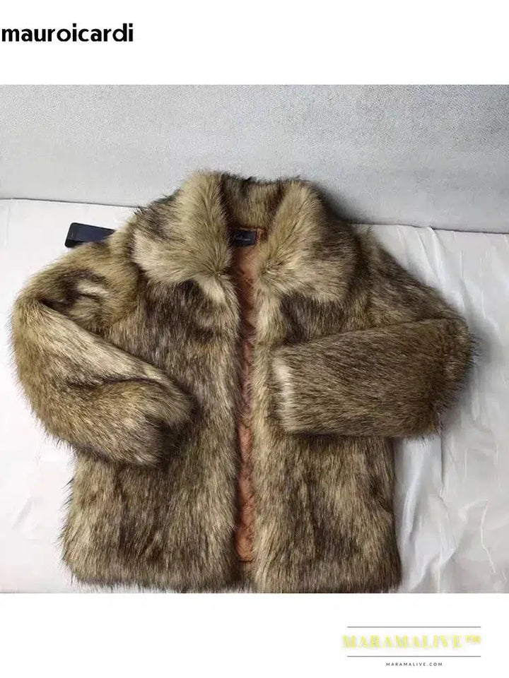 Winter Short Thick Warm Hairy Shaggy Faux Fur Coat Men Long Sleeve High Quality Luxury Fluffy Jacket 2023