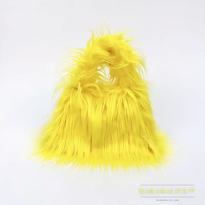 Winter Soft Fluffy Faux Fur Bag Women Solid Color Plush Handbag Casual Fuzzy Square Travel Street Messenger Bag Purse