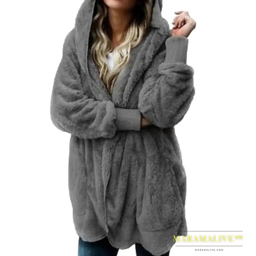 Winter Women Hooded Coat Long Sleeve Faux Fur Woman Jacket for Daily Wear