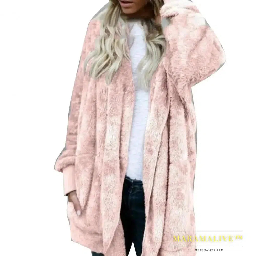 Winter Women Hooded Coat Long Sleeve Faux Fur Woman Jacket for Daily Wear