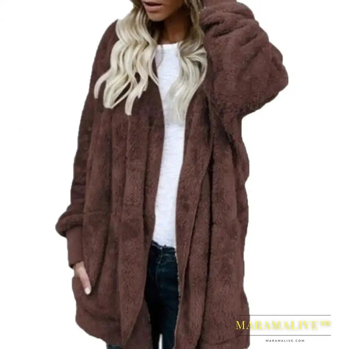 Winter Women Hooded Coat Long Sleeve Faux Fur Woman Jacket for Daily Wear