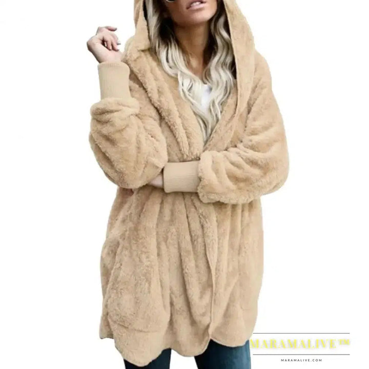 Winter Women Hooded Coat Long Sleeve Faux Fur Woman Jacket for Daily Wear