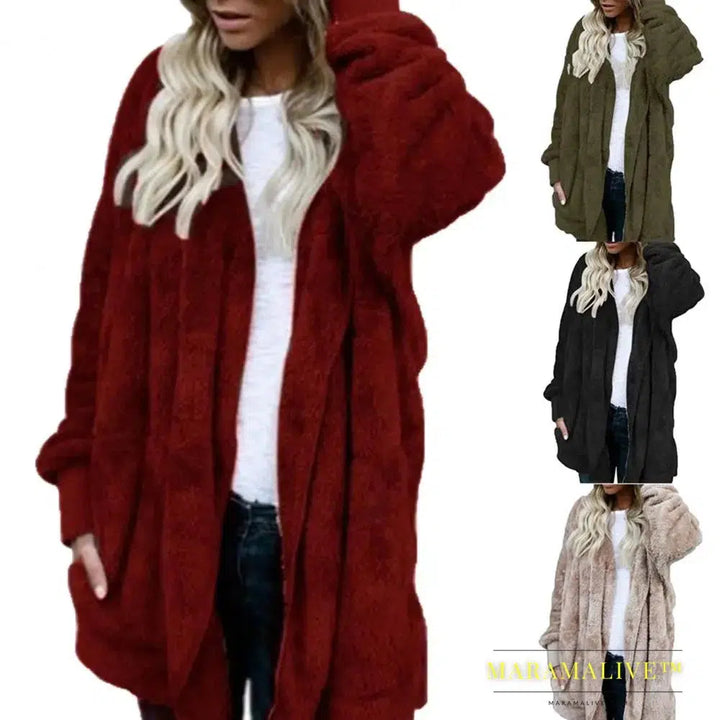 Winter Women Hooded Coat Long Sleeve Faux Fur Woman Jacket for Daily Wear