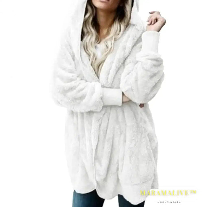 Winter Women Hooded Coat Long Sleeve Faux Fur Woman Jacket for Daily Wear