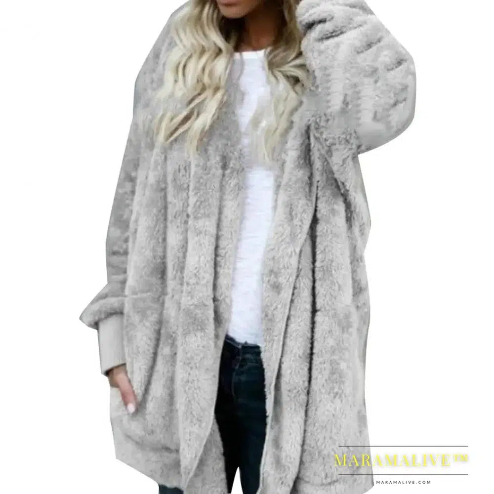 Winter Women Hooded Coat Long Sleeve Faux Fur Woman Jacket for Daily Wear