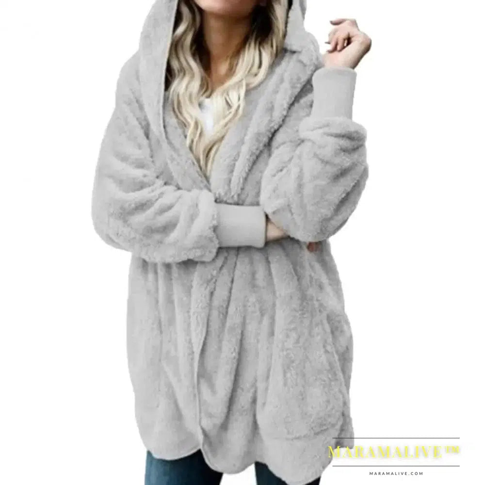 Winter Women Hooded Coat Long Sleeve Faux Fur Woman Jacket for Daily Wear