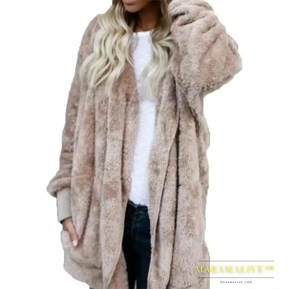 Winter Women Hooded Coat Long Sleeve Faux Fur Woman Jacket for Daily Wear