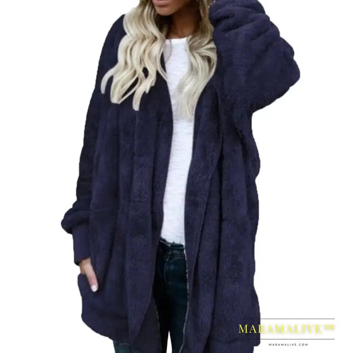 Winter Women Hooded Coat Long Sleeve Faux Fur Woman Jacket for Daily Wear