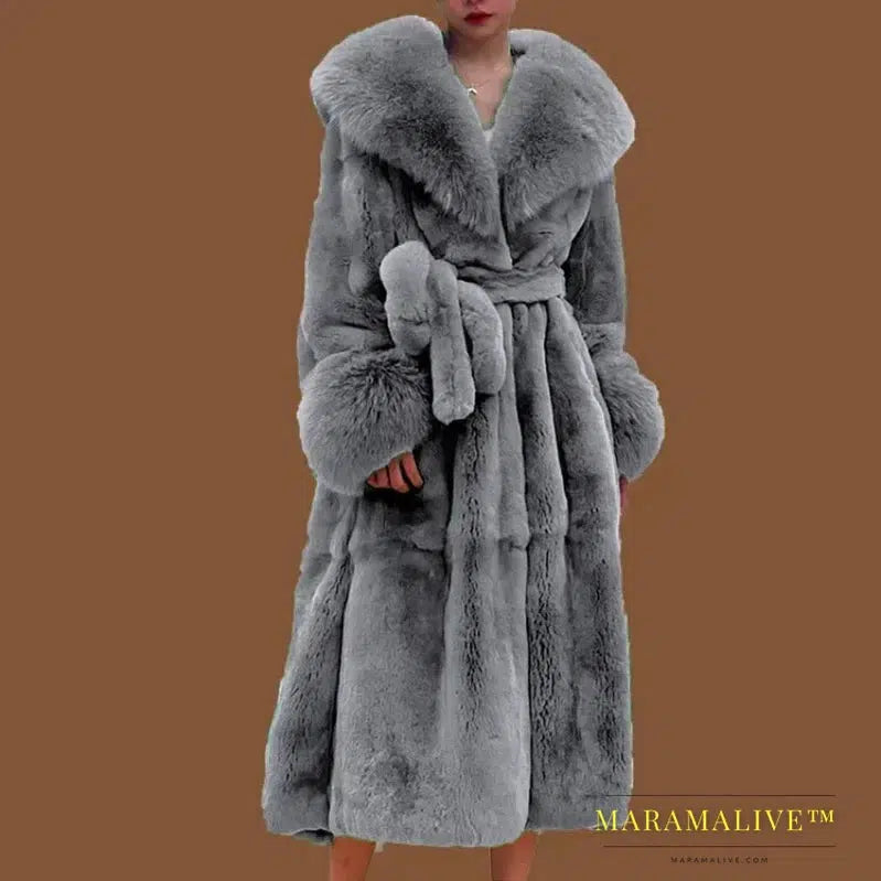 Winter Women Long Faux Fur Coat Thick Warm Mink Fur Jacket Feather Coats Oversized Outerwear Fur Collar Luxury Women's Clothing