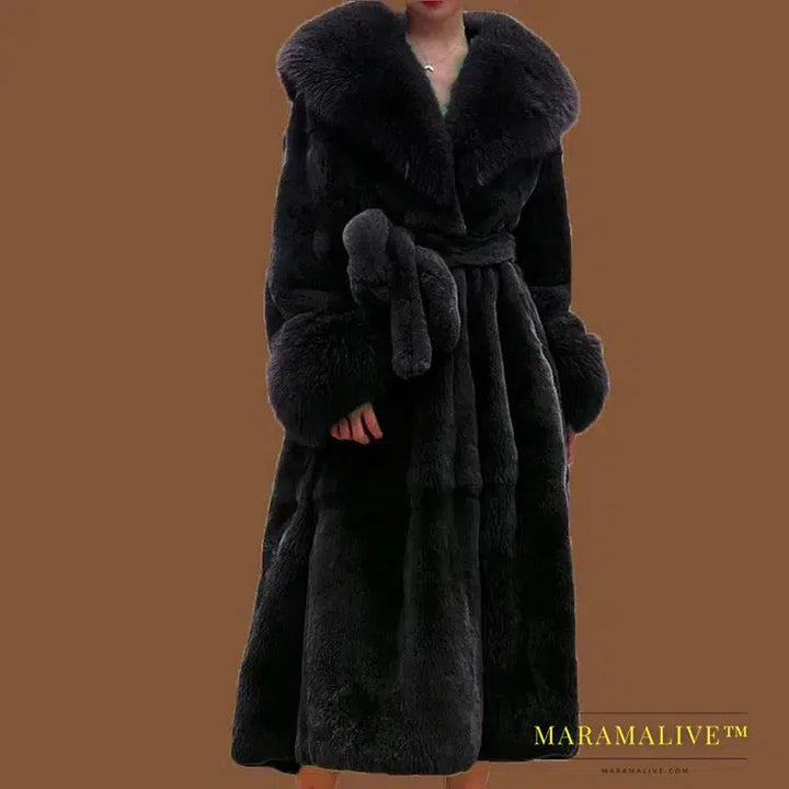 Winter Women Long Faux Fur Coat Thick Warm Mink Fur Jacket Feather Coats Oversized Outerwear Fur Collar Luxury Women's Clothing