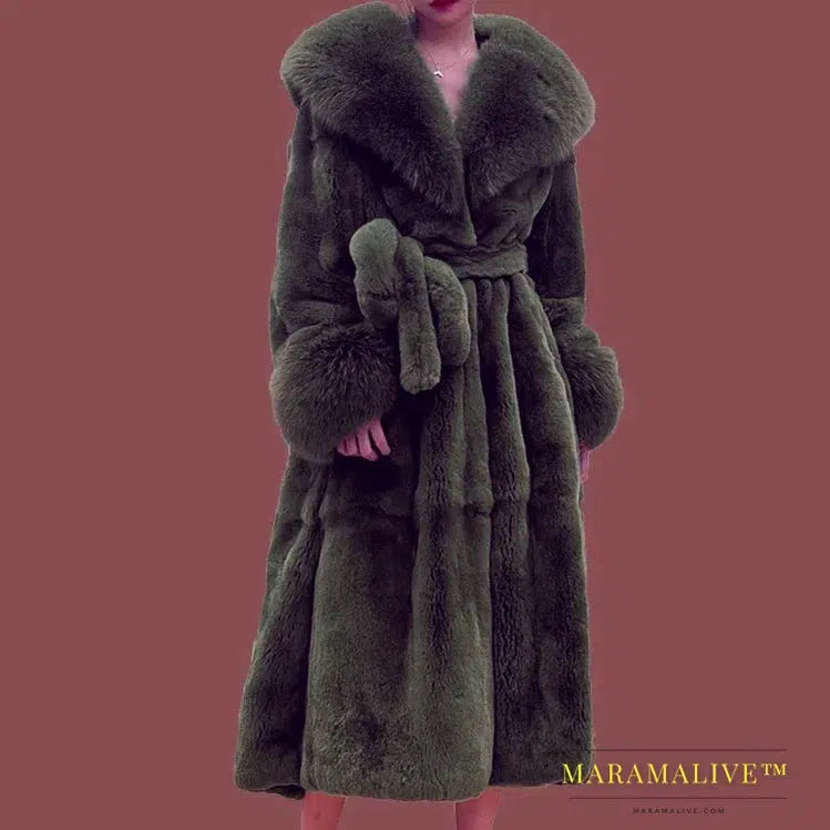 Winter Women Long Faux Fur Coat Thick Warm Mink Fur Jacket Feather Coats Oversized Outerwear Fur Collar Luxury Women's Clothing