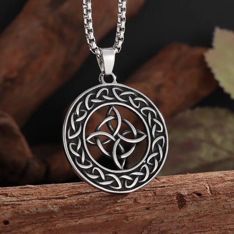 Witch Knot Necklace Stainless Steel Magic Knot Pagan Witchcraft Symbols Pendant Celtic Knot Necklace Jewelry Gifts for Women