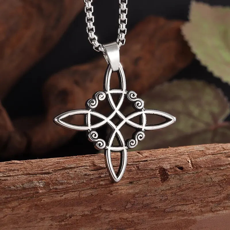 Witch Knot Necklace Stainless Steel Magic Knot Pagan Witchcraft Symbols Pendant Celtic Knot Necklace Jewelry Gifts for Women