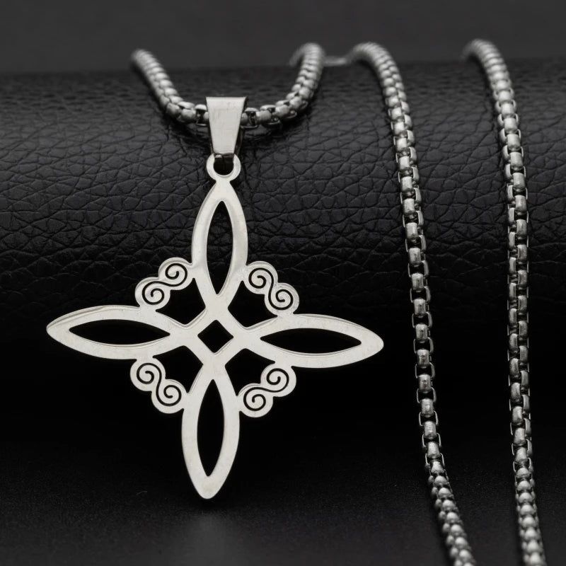 Witch Knot Necklace Stainless Steel Magic Knot Pagan Witchcraft Symbols Pendant Celtic Knot Necklace Jewelry Gifts for Women