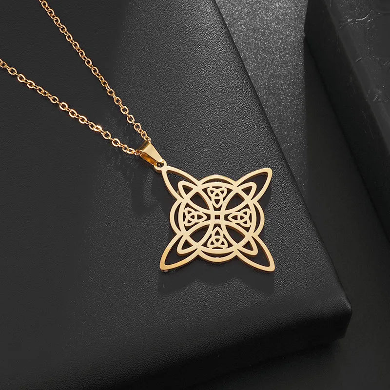 Witch Knot Necklace Stainless Steel Magic Knot Pagan Witchcraft Symbols Pendant Celtic Knot Necklace Jewelry Gifts for Women