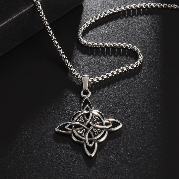 Witch Knot Necklace Stainless Steel Magic Knot Pagan Witchcraft Symbols Pendant Celtic Knot Necklace Jewelry Gifts for Women