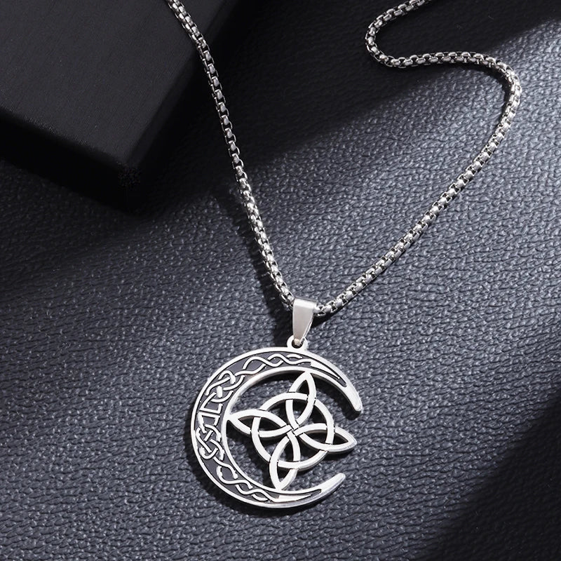 Witch Knot Necklace Stainless Steel Magic Knot Pagan Witchcraft Symbols Pendant Celtic Knot Necklace Jewelry Gifts for Women