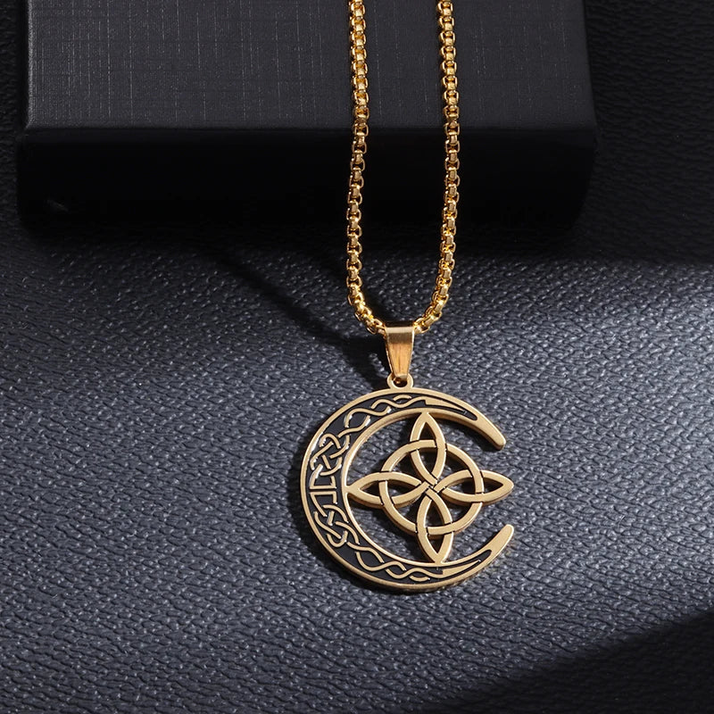 Witch Knot Necklace Stainless Steel Magic Knot Pagan Witchcraft Symbols Pendant Celtic Knot Necklace Jewelry Gifts for Women