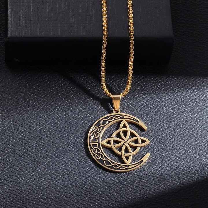 Witch Knot Necklace Stainless Steel Magic Knot Pagan Witchcraft Symbols Pendant Celtic Knot Necklace Jewelry Gifts for Women